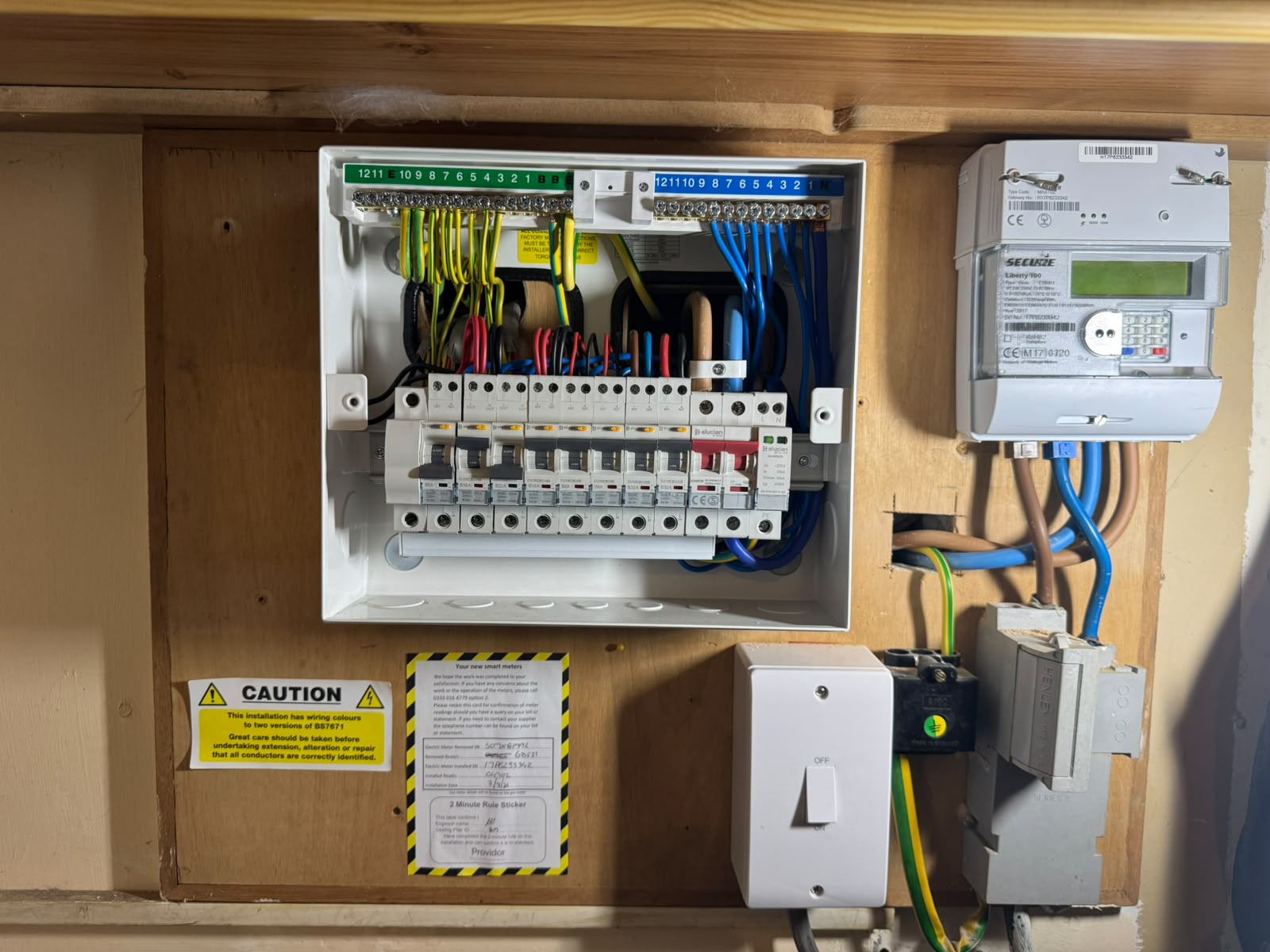 New consumer unit and smart meter installation as part of an Electrust rewire